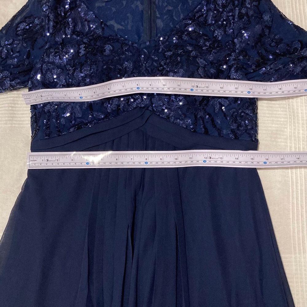 Alex Evenings Navy Blue Sequin Embellished Gown | V-Neck‎ | Empire Waist - Picture 4 of 15